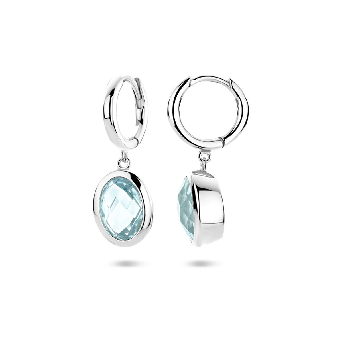 Rhodinierte Klappcreolen aus Sterlingsilber mit himmelblauer Topas – 26 mm