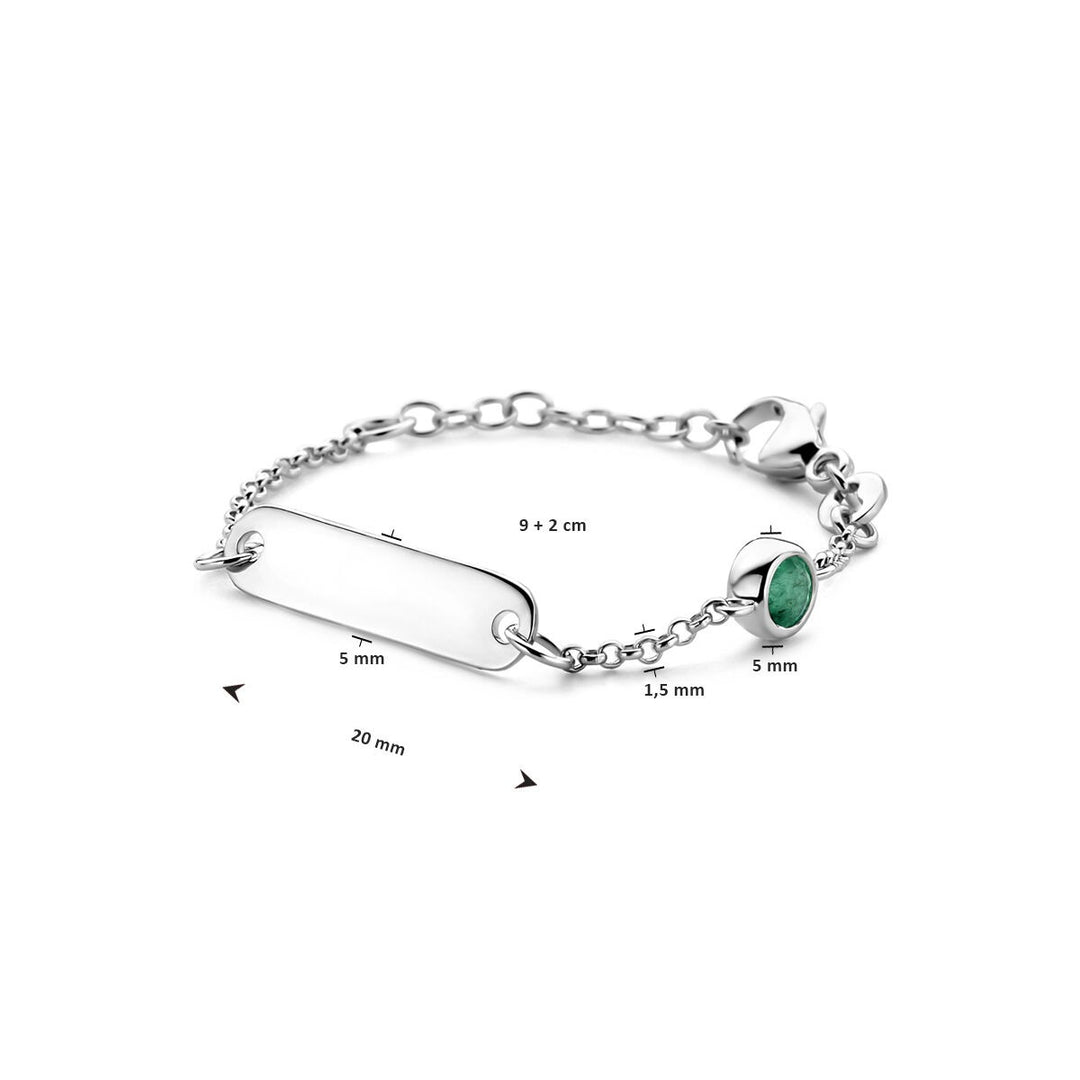 Gerhodineerde 925 zilveren kinder graveerarmband met smaragd