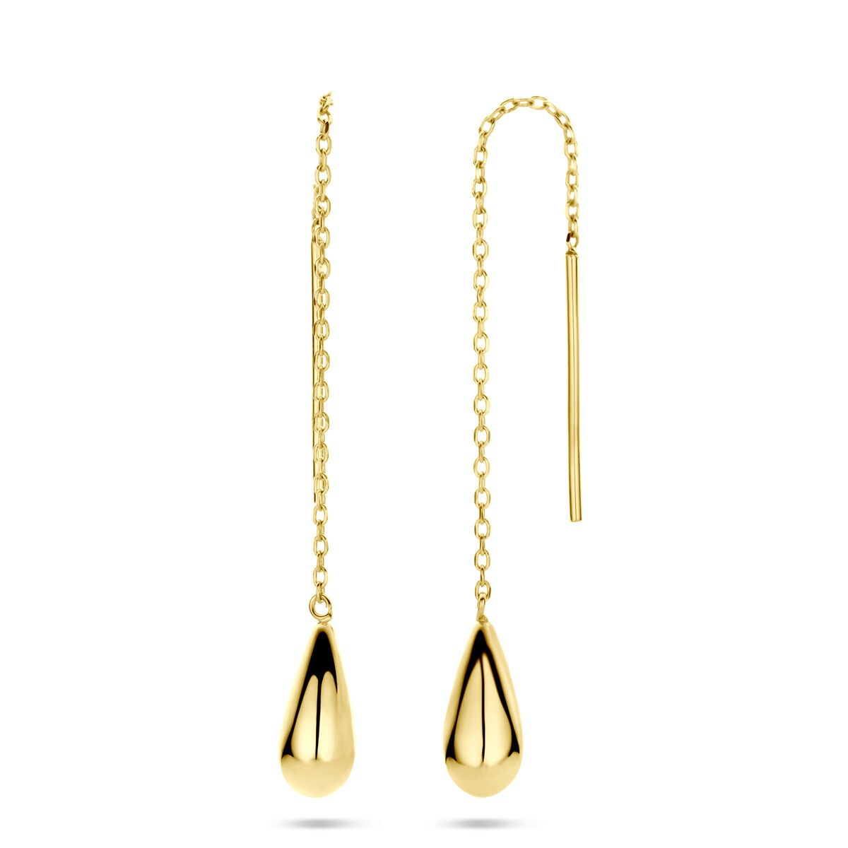 Goldene Durchzieher-Ohrringe 14K Tropfenform – Damen