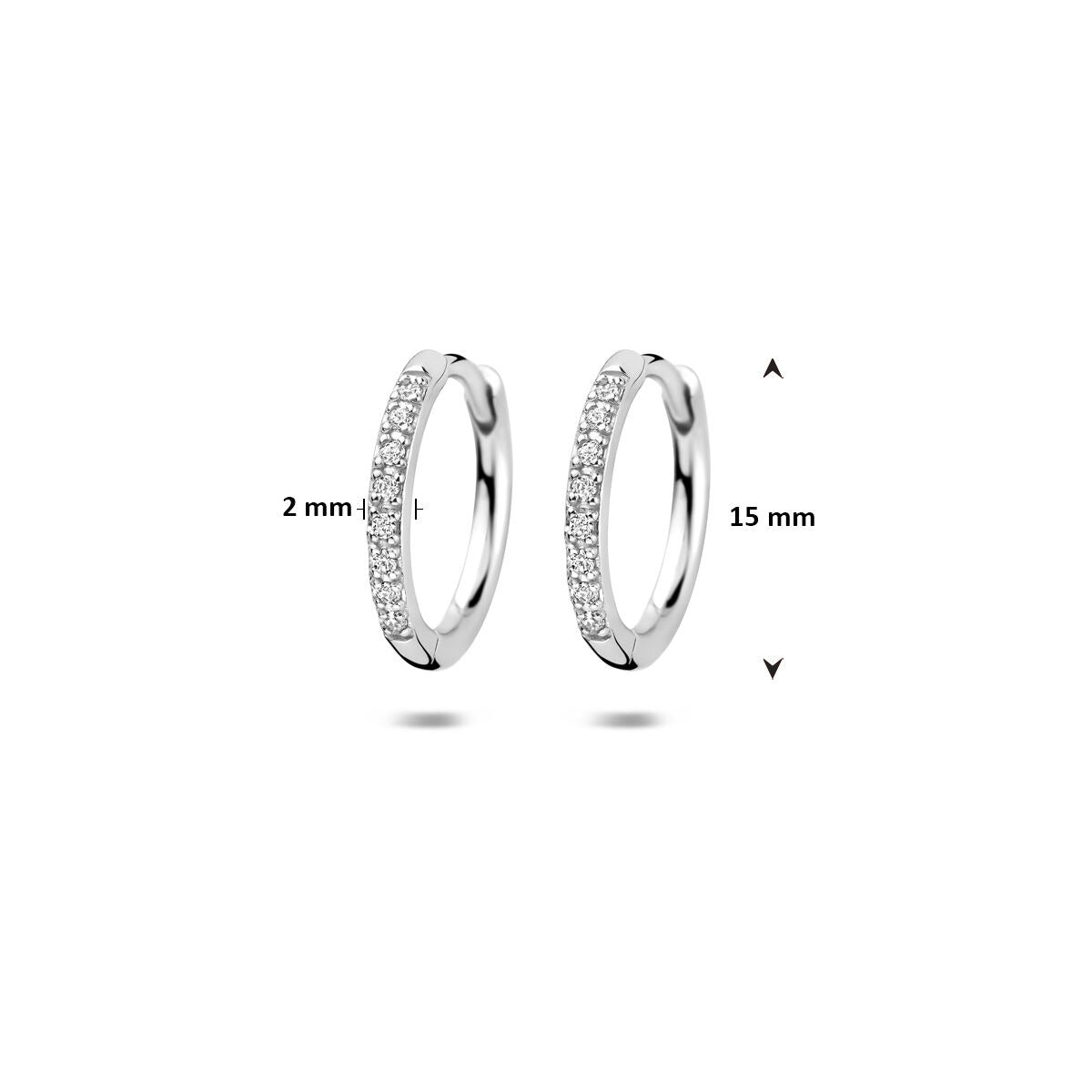 Silberne Klappcreolen mit Zirkonia – rhodiniertes 925er Silber 15 mm