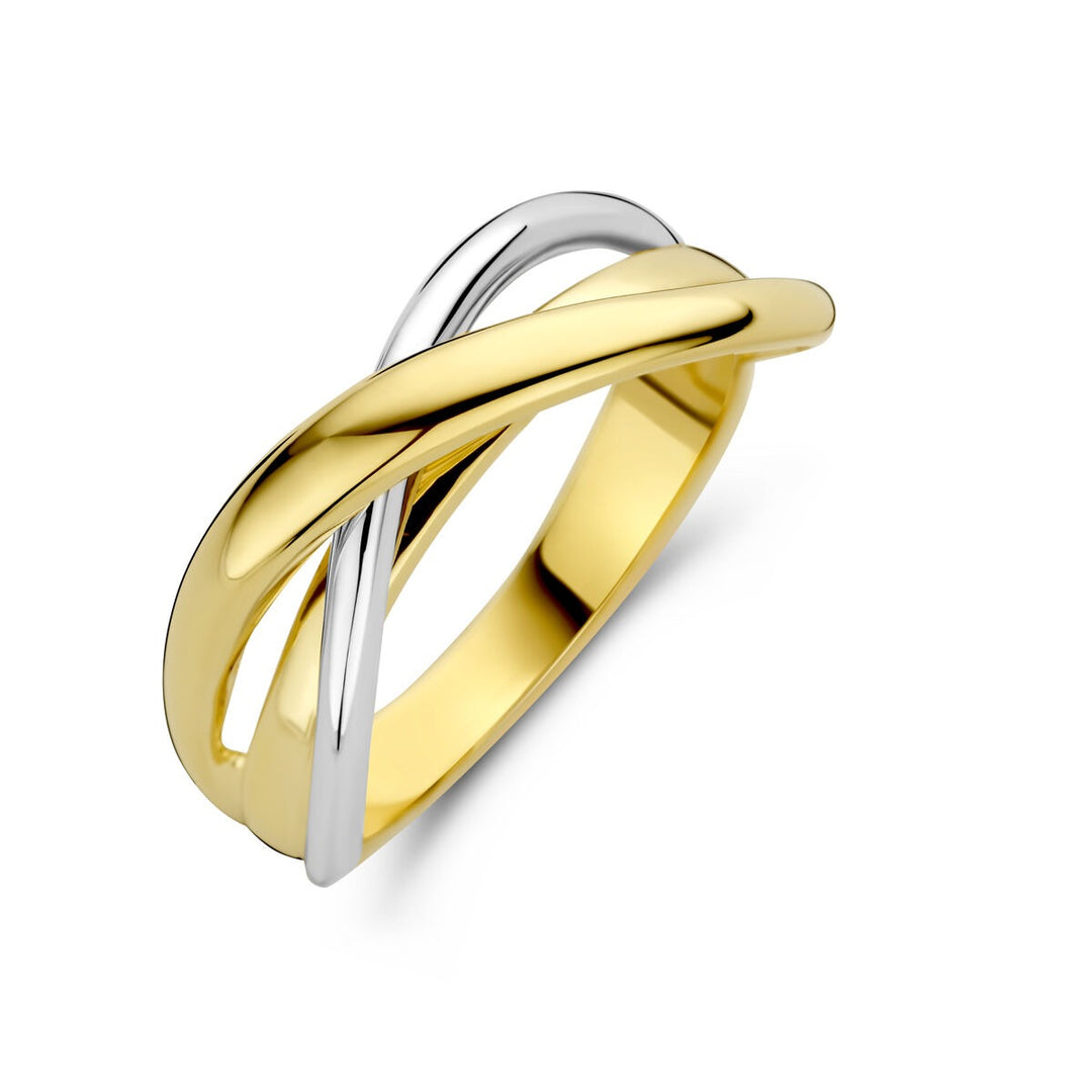 Bicolor dames ring 14k geel- en witgoud – 8,5 mm breed