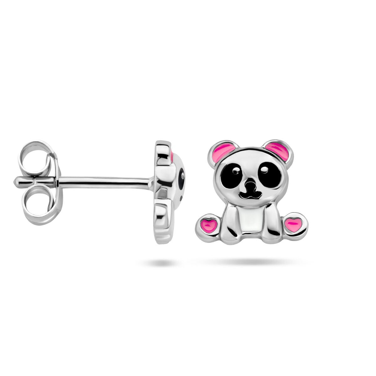 Ohrstecker Panda, rhodiniert mit Emaille