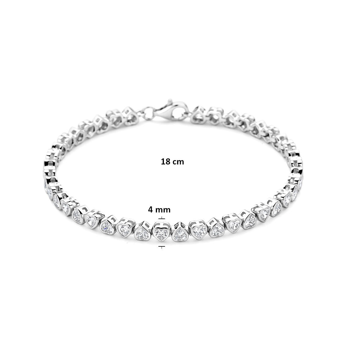 Silbernes Herz-Tennisarmband mit Zirkonia – rhodiniertes 925er Silber