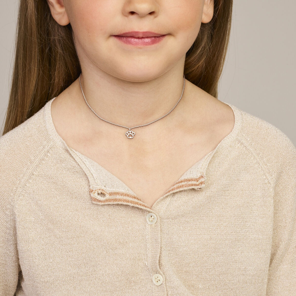 Silberne Kinderkette mit Hundepfote – rhodiniertes Collier 36-39 cm
