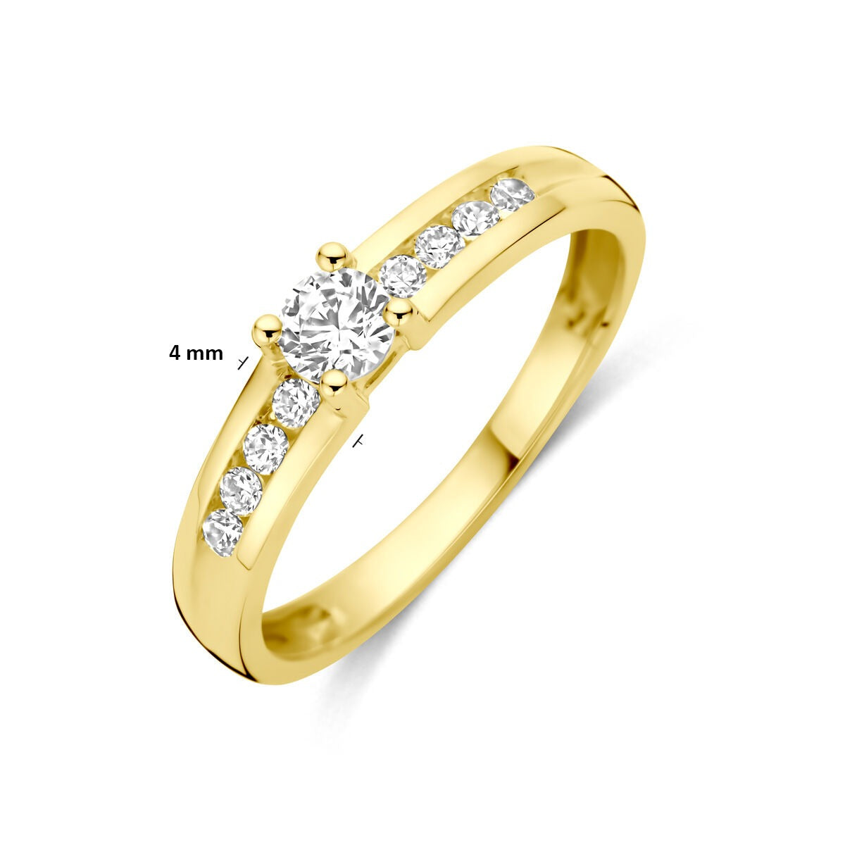 Goldener Antragsring – 9k Gelbgold mit Zirkonia, 4 mm breit