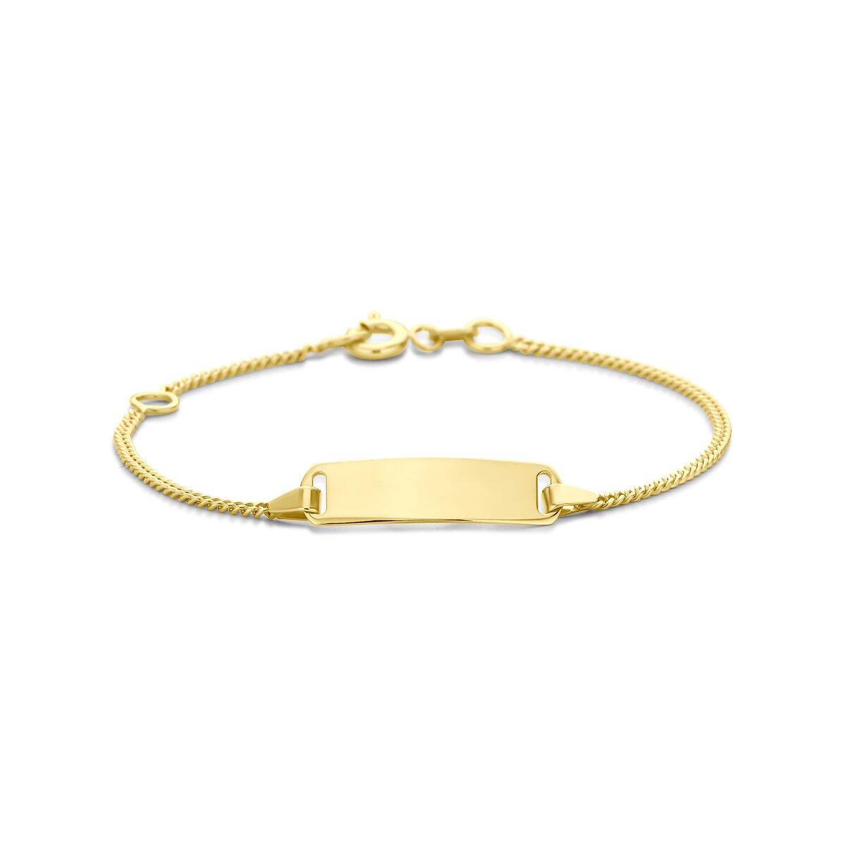 Armband aus 14-karätigem Gelbgold mit gravierbarem Plättchen und feiner Kettenstruktur