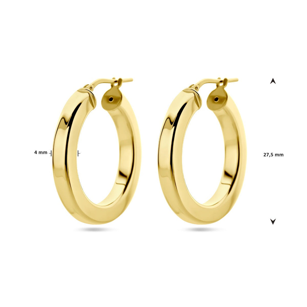 Vergulde zilveren oorringen dames – geelgoud op 925 zilver, vlak design 27,5 mm
