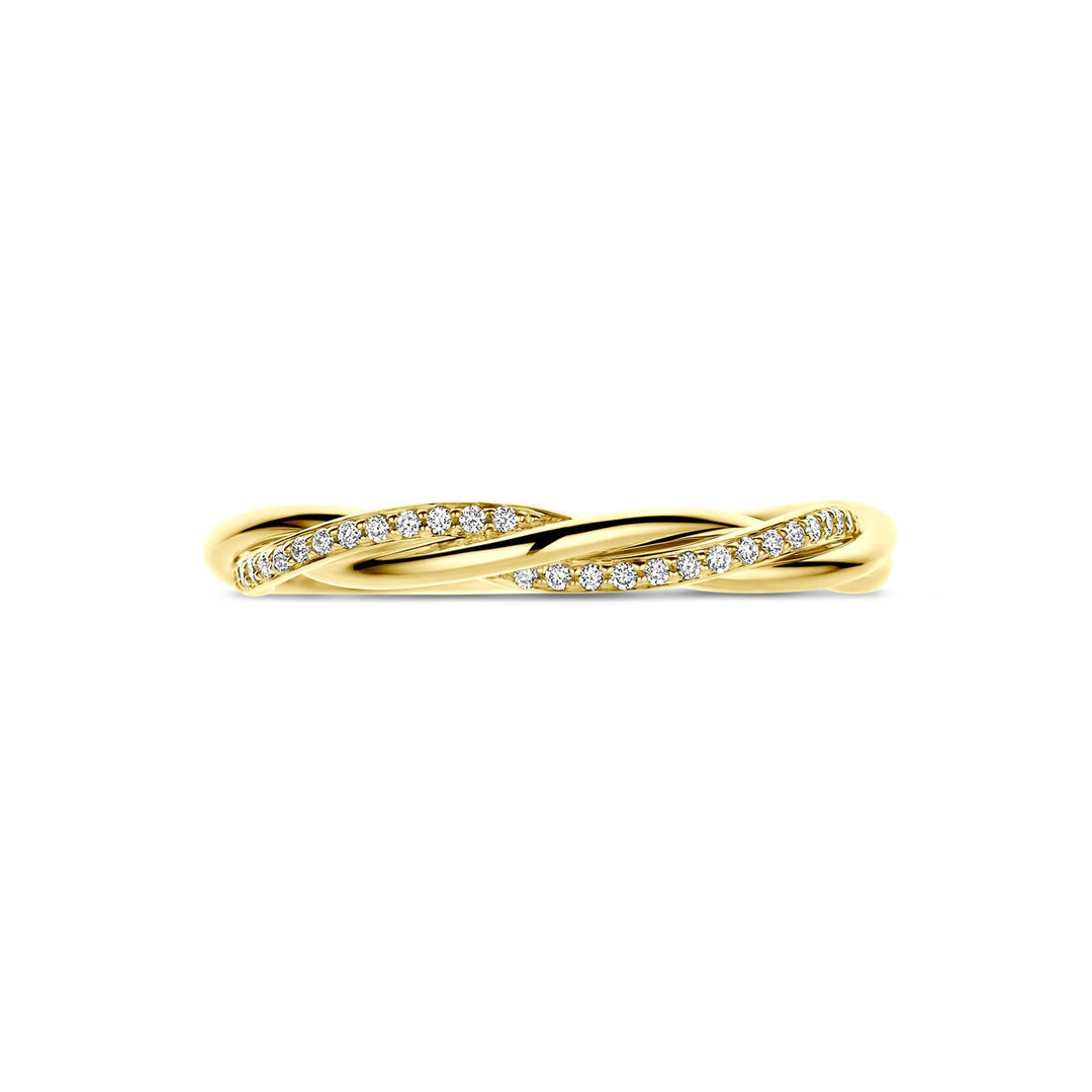 14k geelgouden ring met diamant in rijzetting