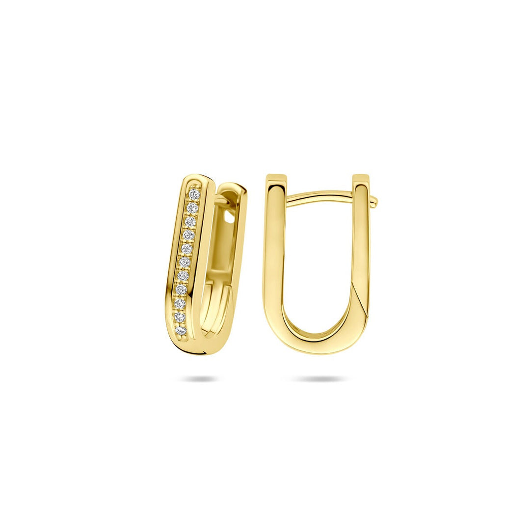 14k Geelgouden klapoorringen met diamant – 0.10 ct, 15 x 3 mm
