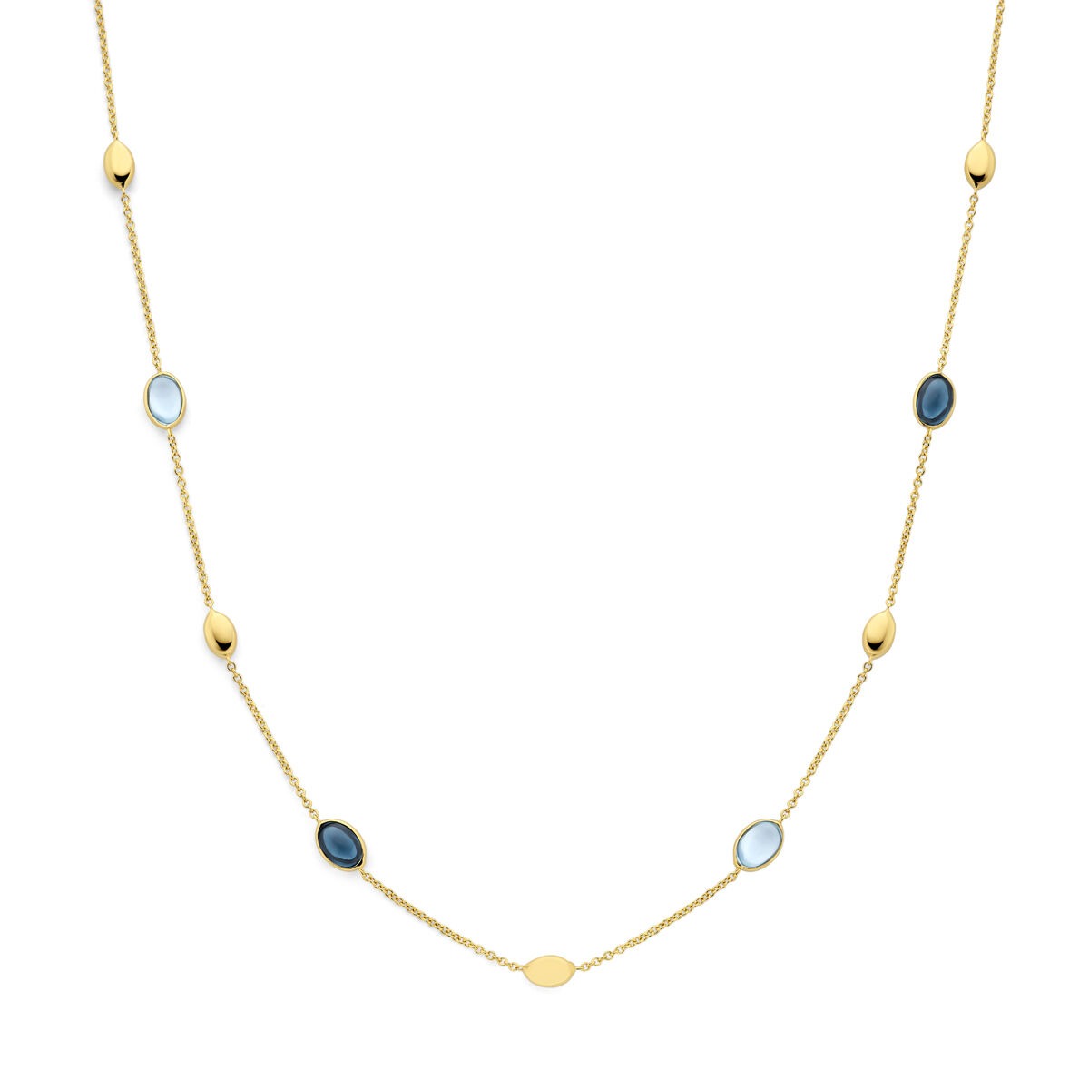 Kette aus 14k Gelbgold mit blauen und hellblauen Topasen in ovaler Form