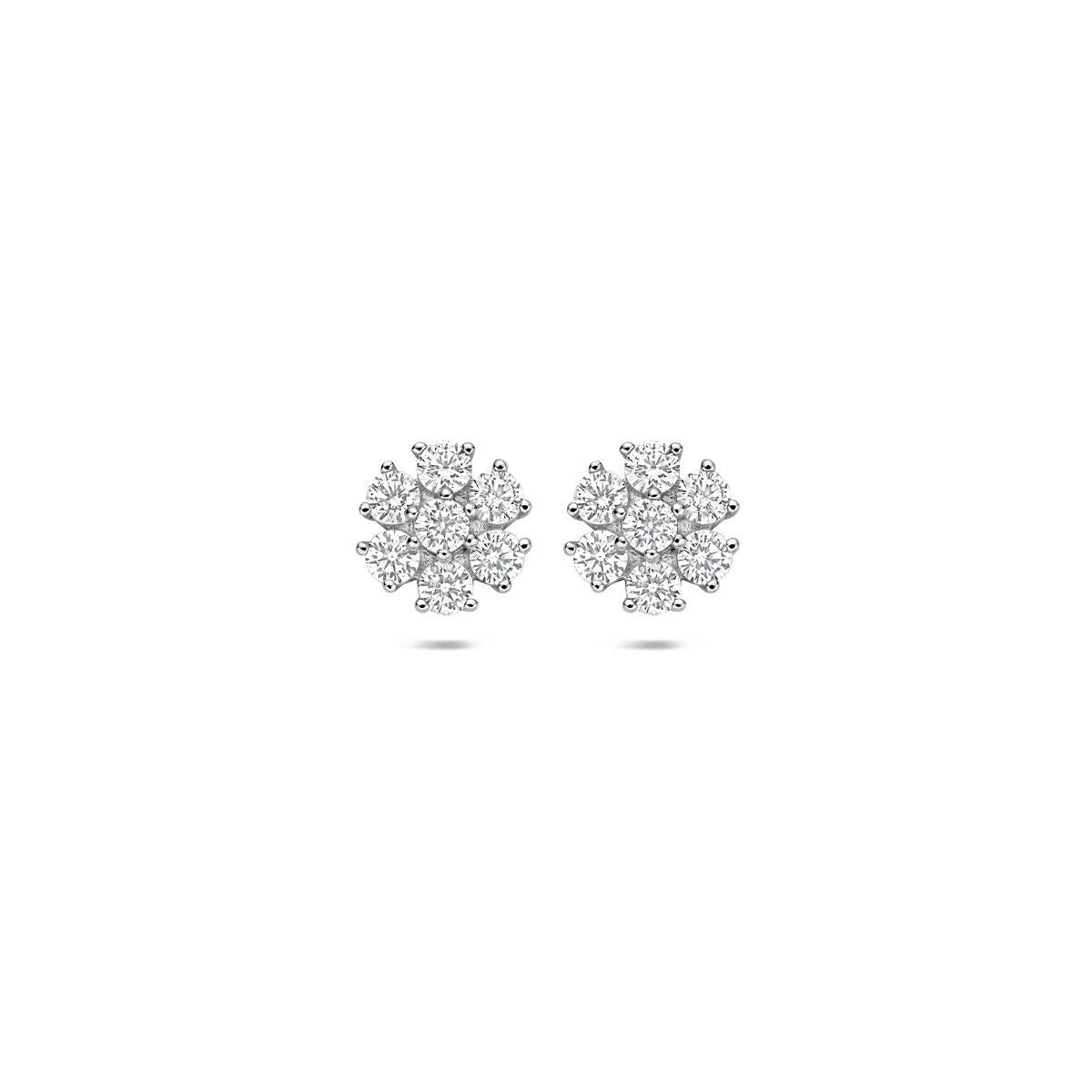 Ohrringe in Blumenform aus rhodiniertem 925 Silber mit Zirkonia-Steinen