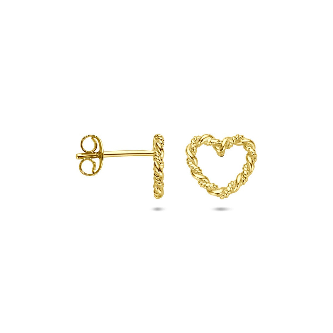 14k geelgouden hartjes oorknoppen – symbool van liefde