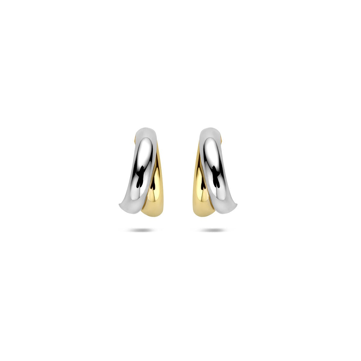 14k Bicolor Steckerohrringe aus Gelbgold und Weißgold mit geschwungener Form