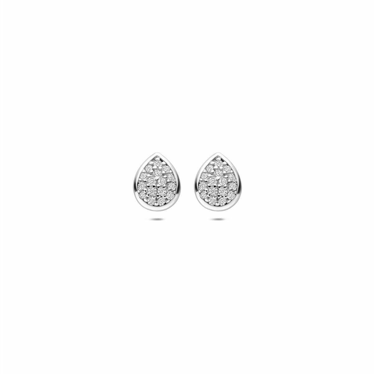 Silberne Ohrstecker in Tropfenform mit Zirkonia, rhodiniert, Durchmesser 6 mm