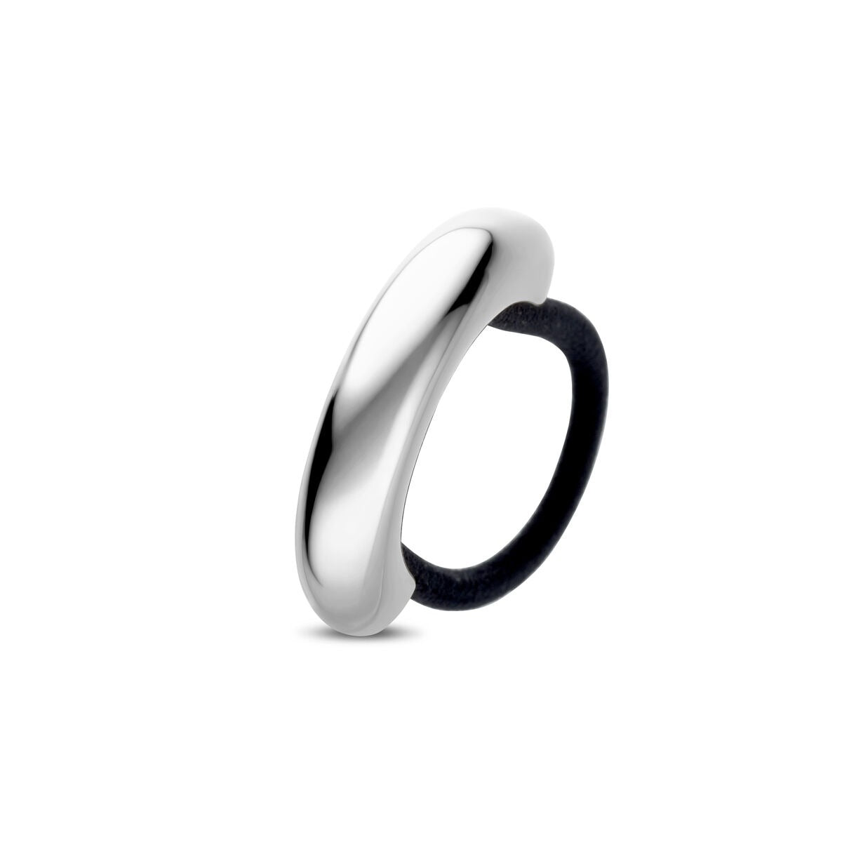 Minimalistisches Haaraccessoire aus silberfarbenem Stahl mit schwarzem Gummiband