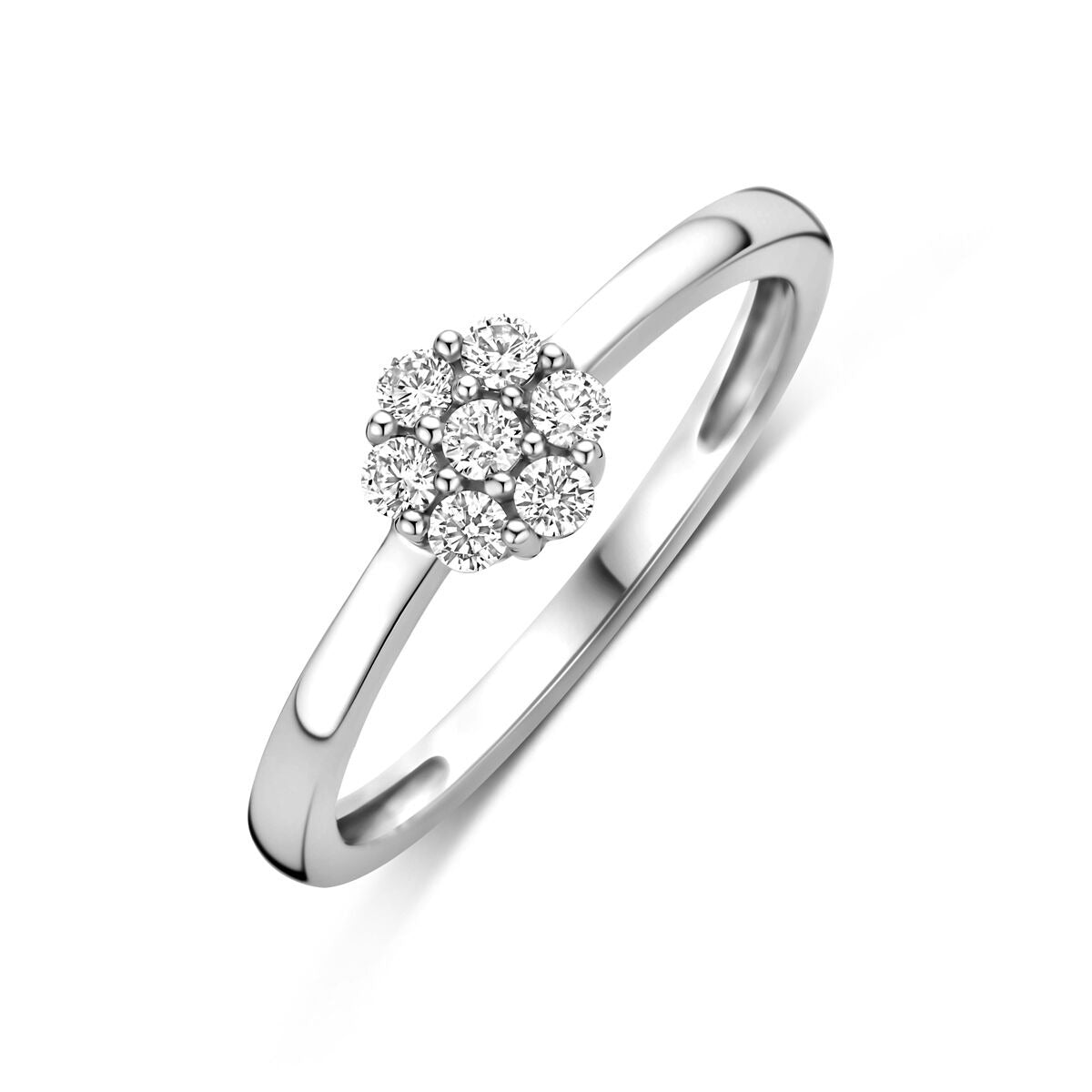 Silberner Damenring mit 6 mm solitärer Zirkonia in blumiger Form