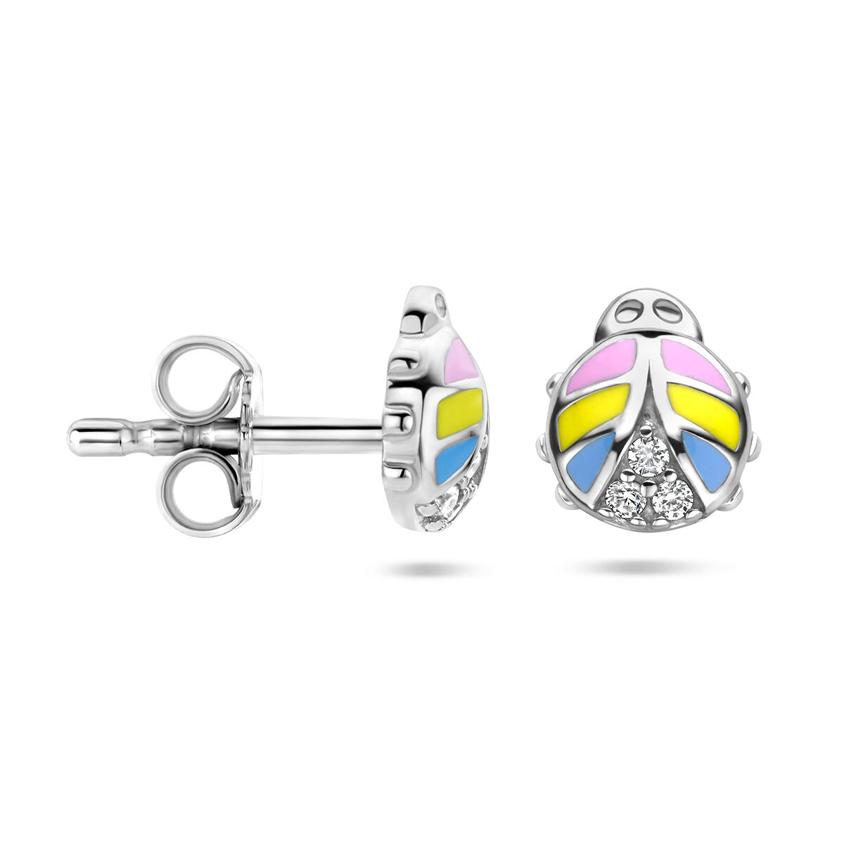 925 rhodiniertes Silber Ohrstecker Marienkäfer mit Zirkonia