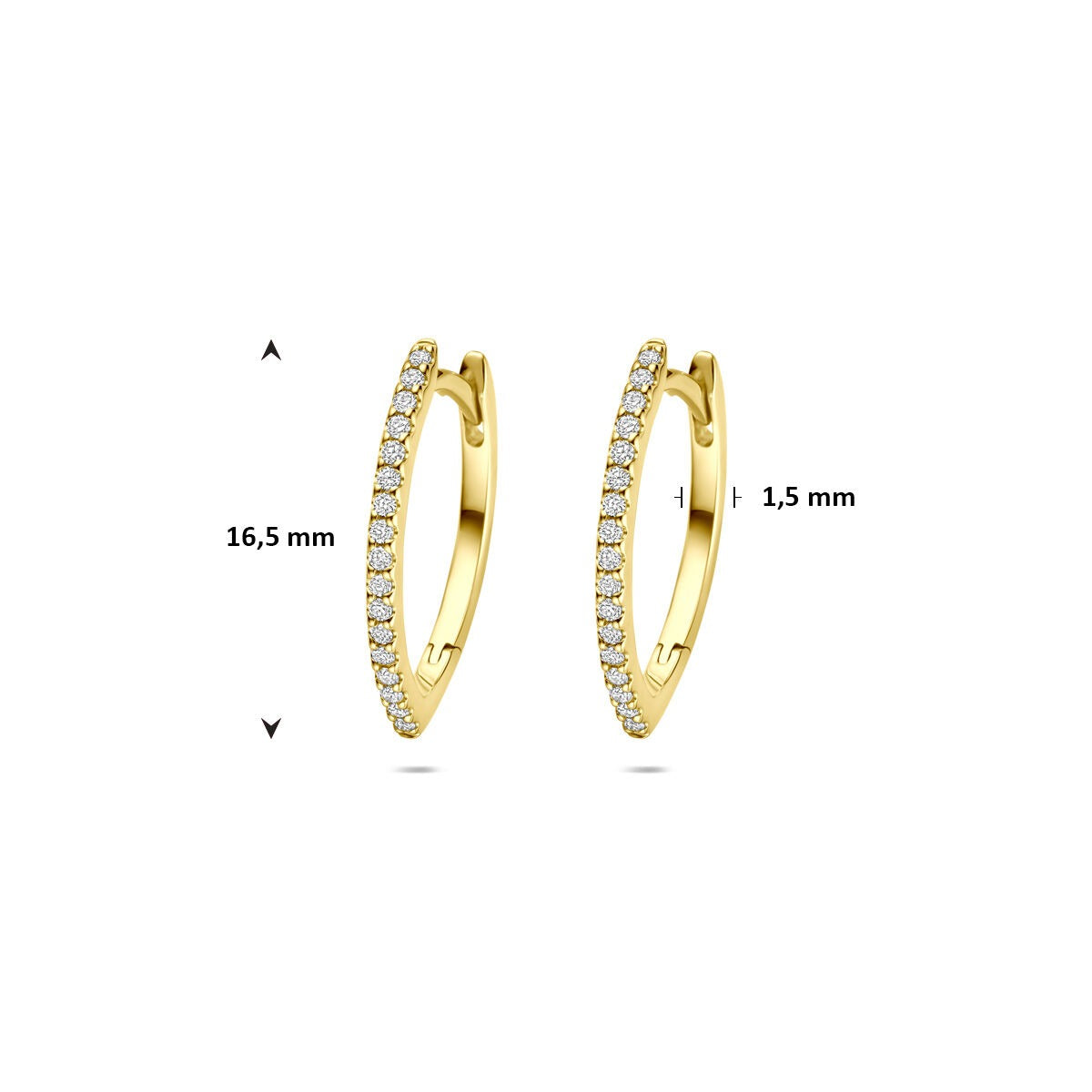 14 Karat Gelbgold Klappcreolen mit Diamant – 0,15 Karat (2x 0,075 Karat) H SI 16,5 mm