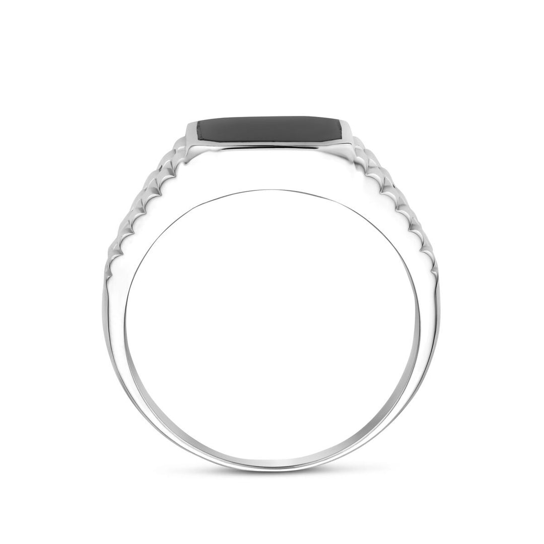 Gerhodineerd 925 zilveren heren zegelring met onyx