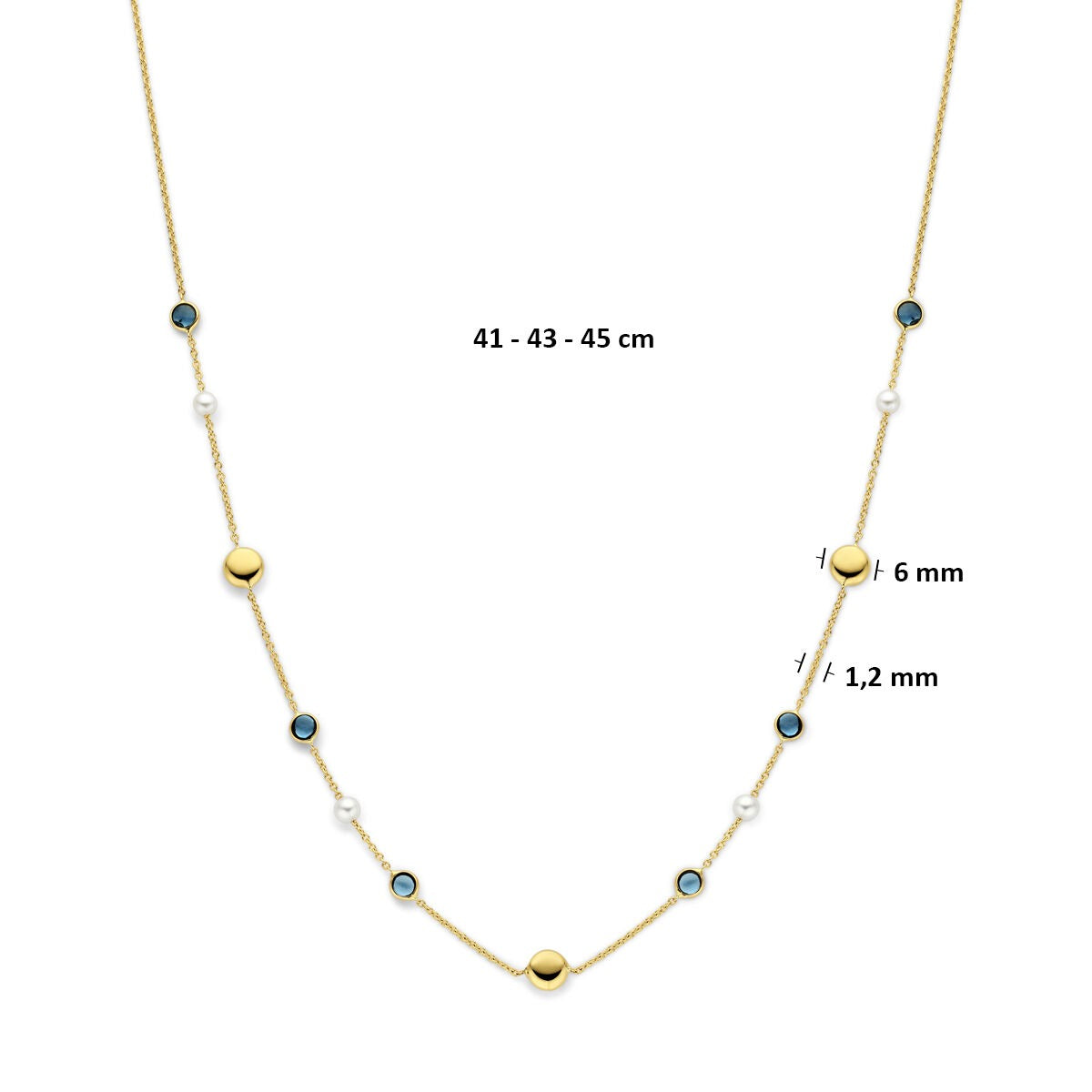 14k Gelbgoldkette mit Perlen und London Blue Topas