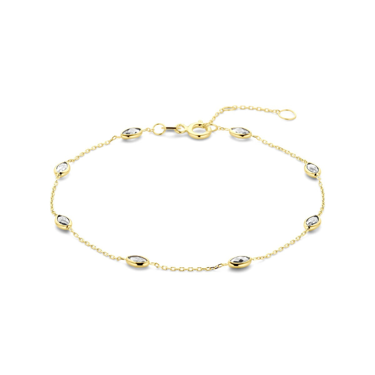 Armband aus 9k Gelbgold mit Zirkonia, ovalen Elementen und feiner Kette