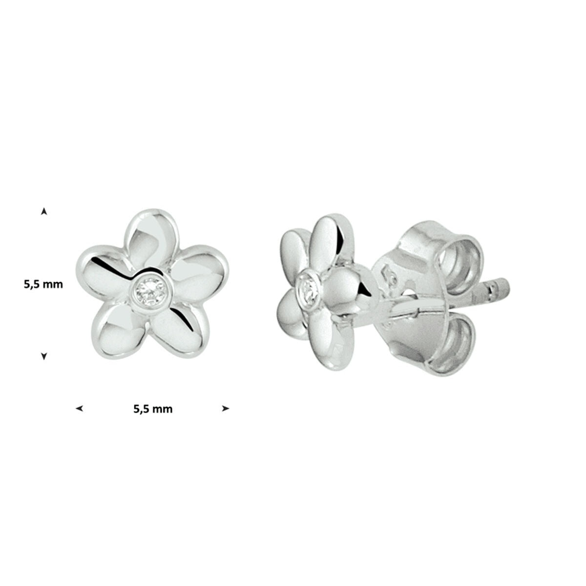 Silberne Ohrstecker Blume mit transparenten Zirkonia – rhodiniert