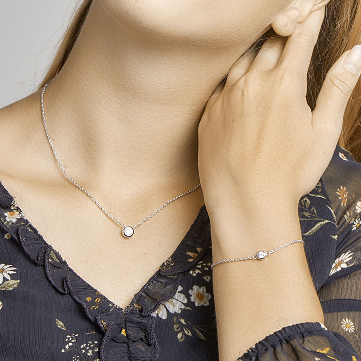 Silberhalskette mit Zirkonia – rhodiniertes 925er Silber (Set)