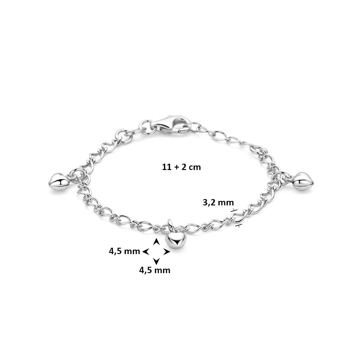 Rhodiniertes 925er Silberarmband für Kinder mit Herzchen