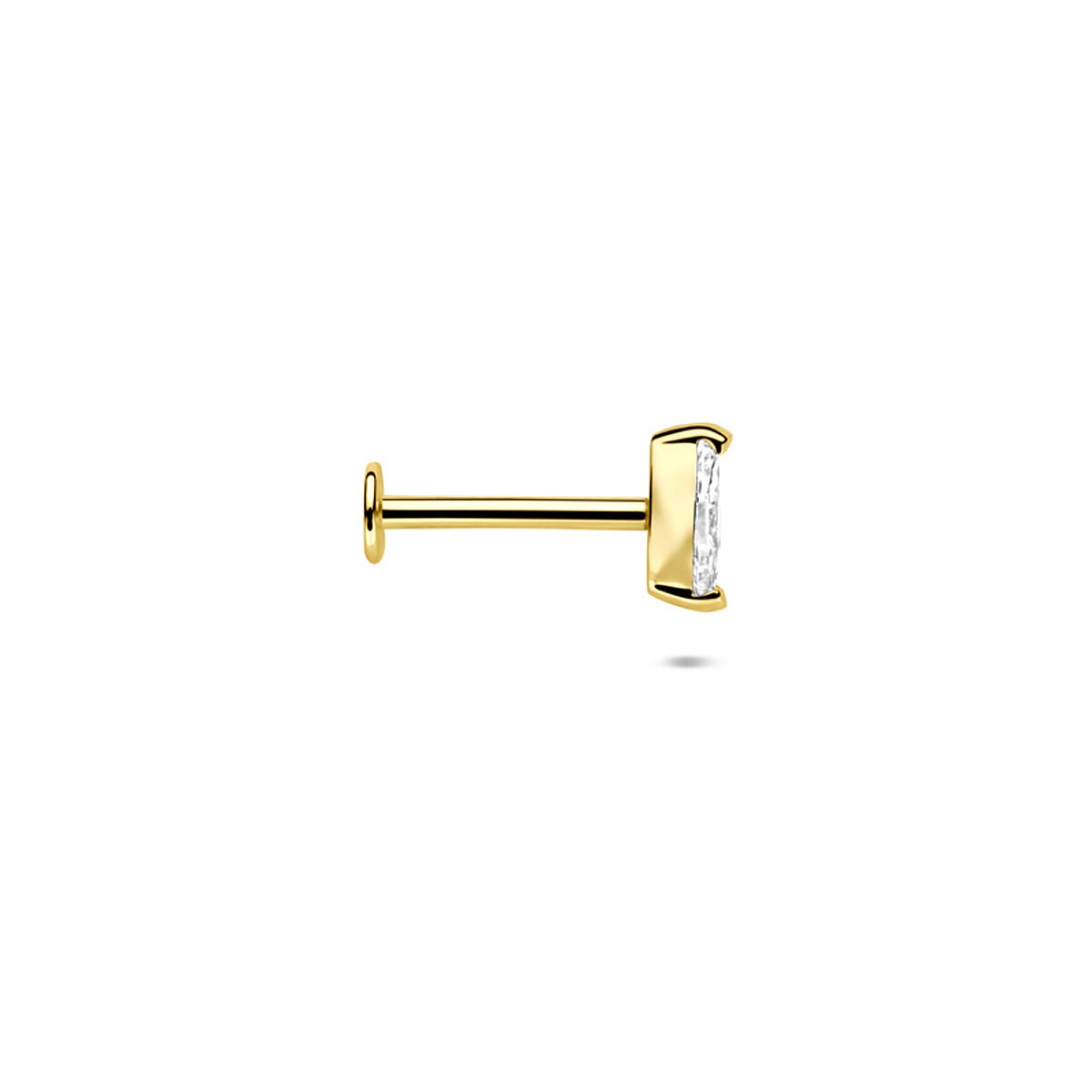 14k Gelbgold Flat Back Piercing mit Zirkonia – raffinierter Glanz