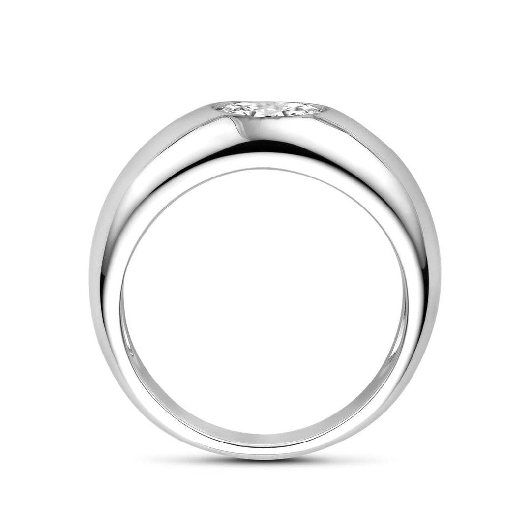 Zilveren damesring met ovale zirkonia – gerhodineerd 925 zilver, 7,5 mm breed
