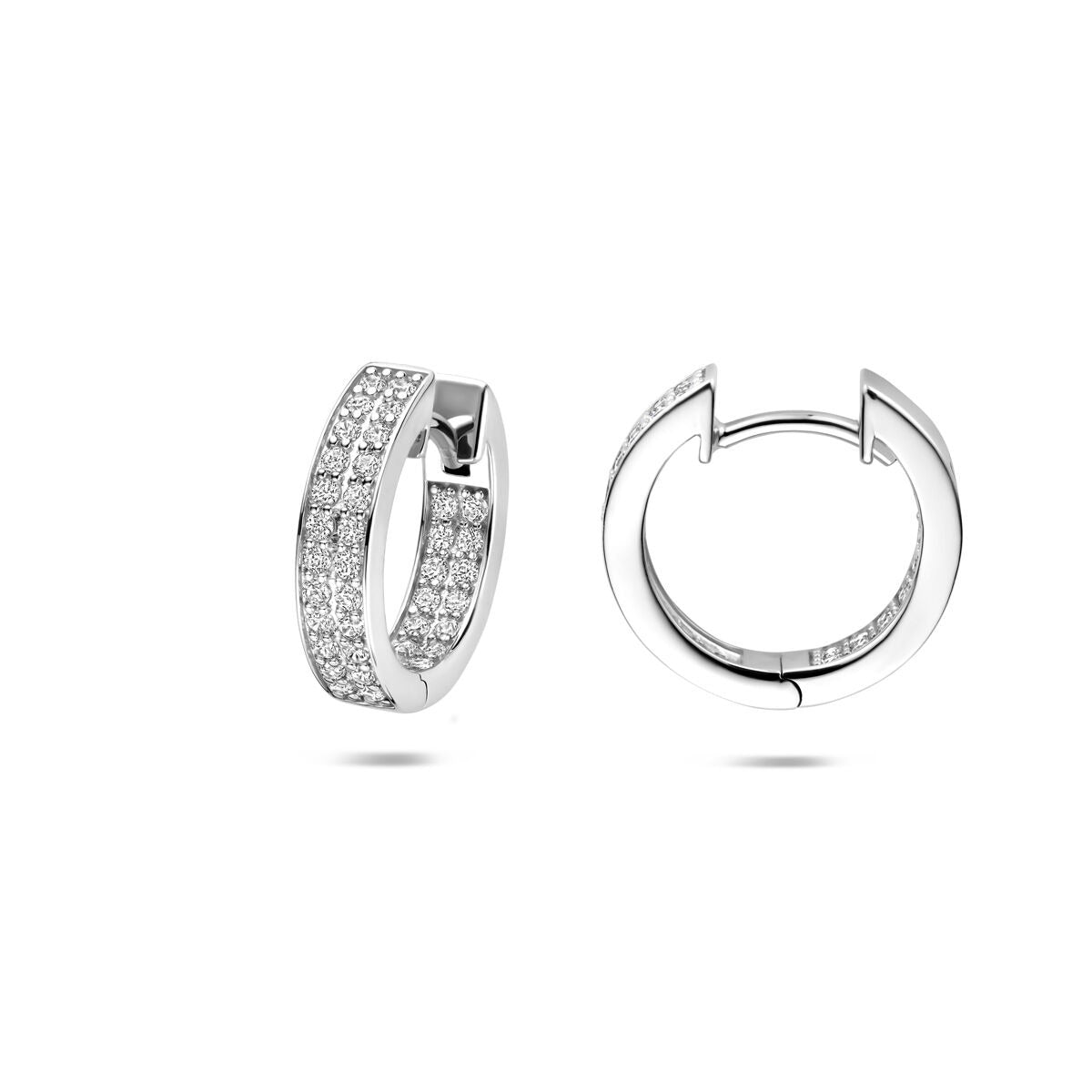 Rhodinierte Klappcreolen aus Silber mit Zirkonia 15x3,5mm