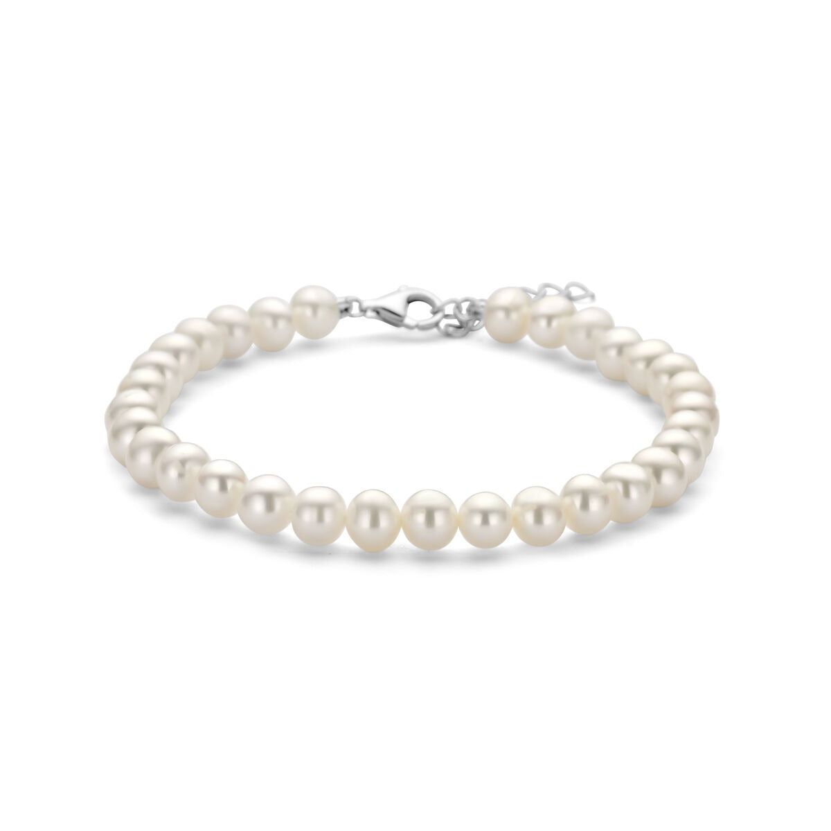Armband aus rhodiniertem 925 Silber mit weißen Perlen