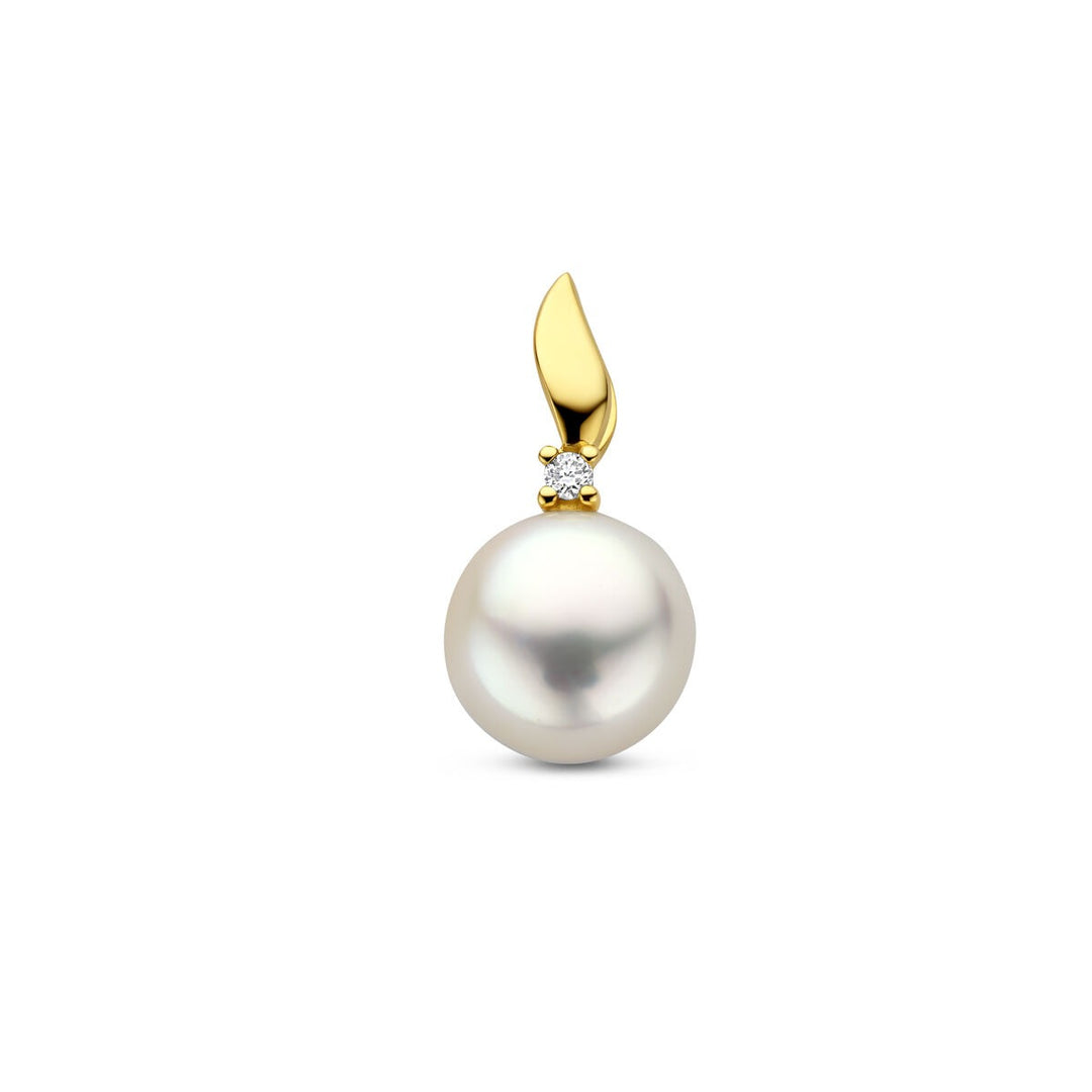Gouden hanger met diamant en parel – 14k geelgoud