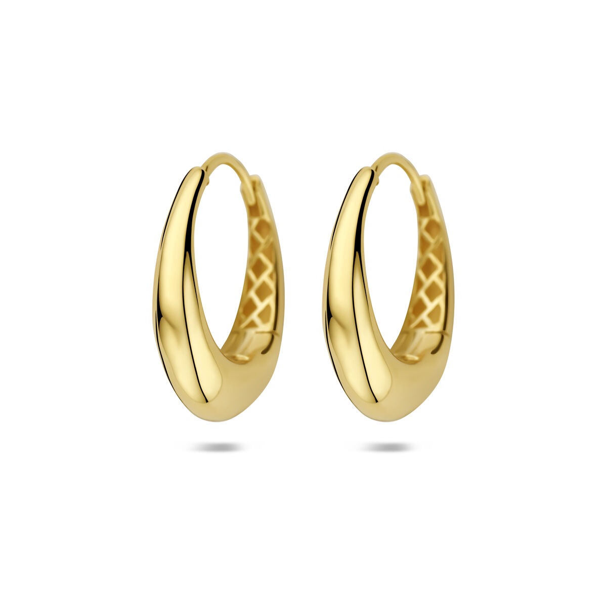 14k goldene Ohrhänger für Damen mit geschwungener Form und polierter Oberfläche
