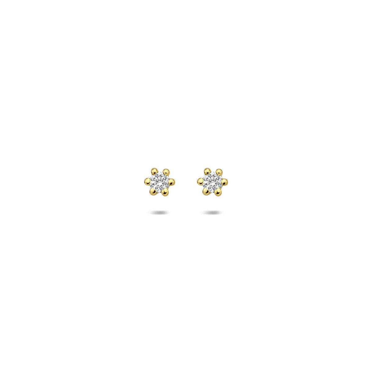 14k gelbgoldene Ohrstecker mit lab-grown Diamanten in blühender Blütenform