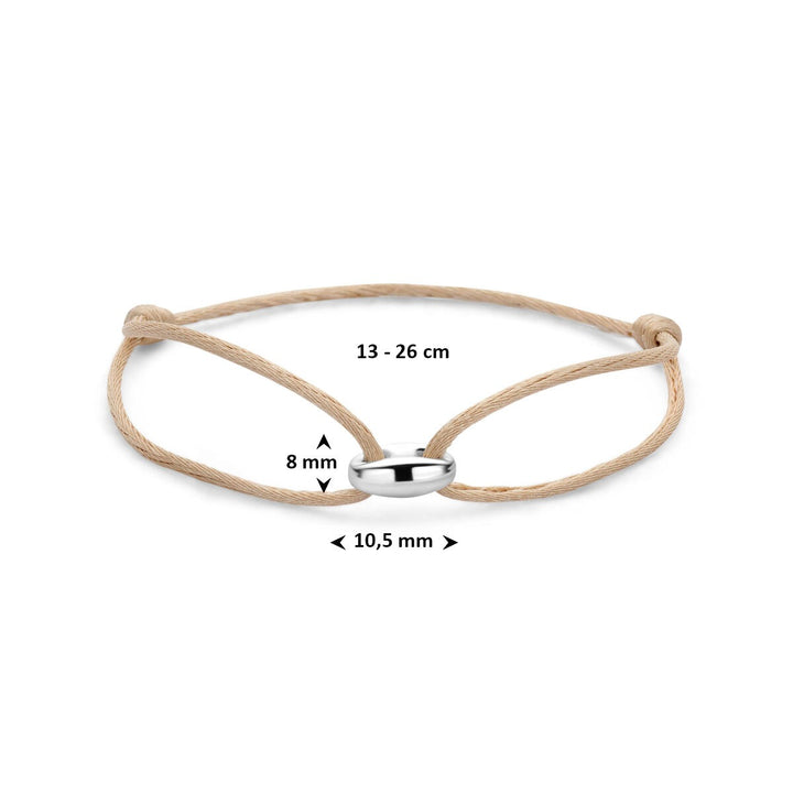 Beige satijnen armband met zilveren koffieboon