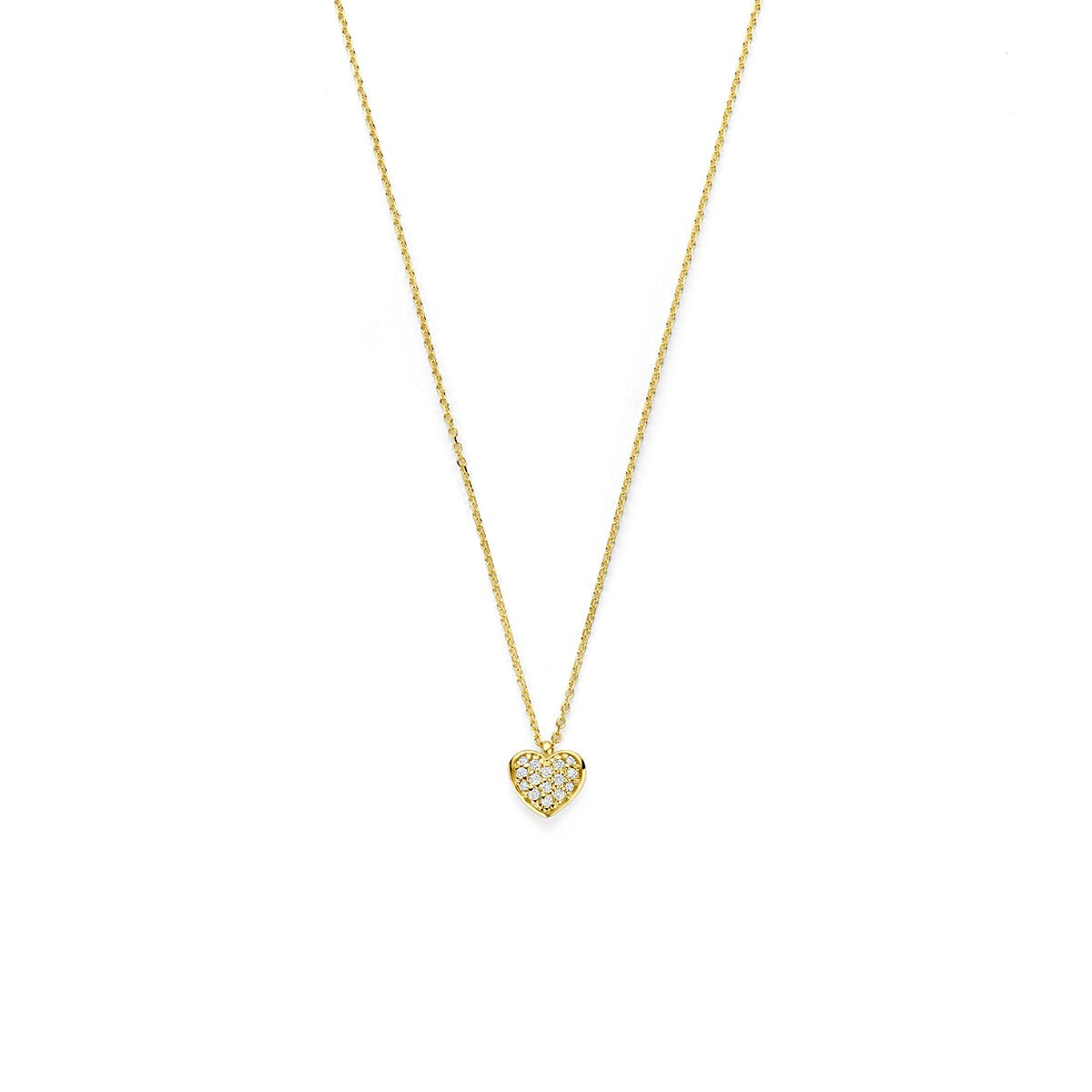 14k gelbgoldene Kette mit herzförmigem Anhänger und Diamanten