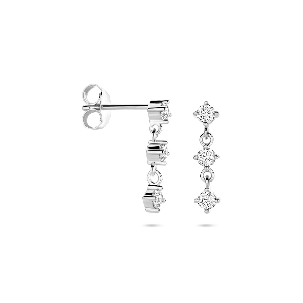 Rhodinierte Silberohrringe mit Zirkonia – 16 mm