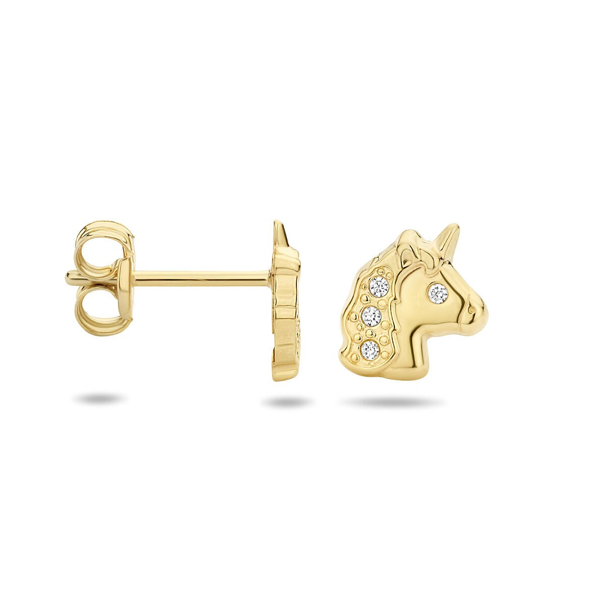 14k Gelbgold Kinder-Ohrstecker mit Zirkonia – Tierdetail