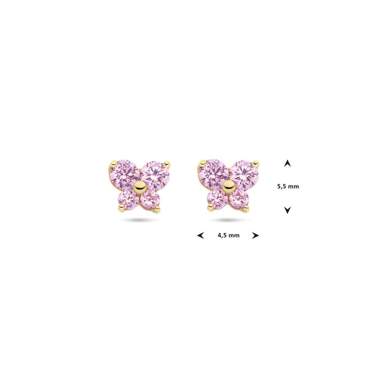 Schmetterlings-Ohrstecker mit rosa Zirkonia aus 14-karätigem Gelbgold