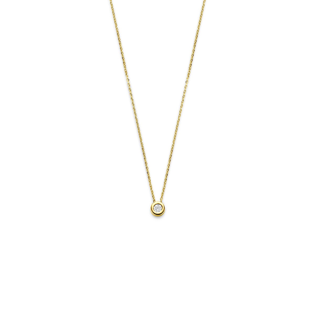 Goldenes Collier mit Zirkonia, 14k, mit runder Anhänger und feiner Kette