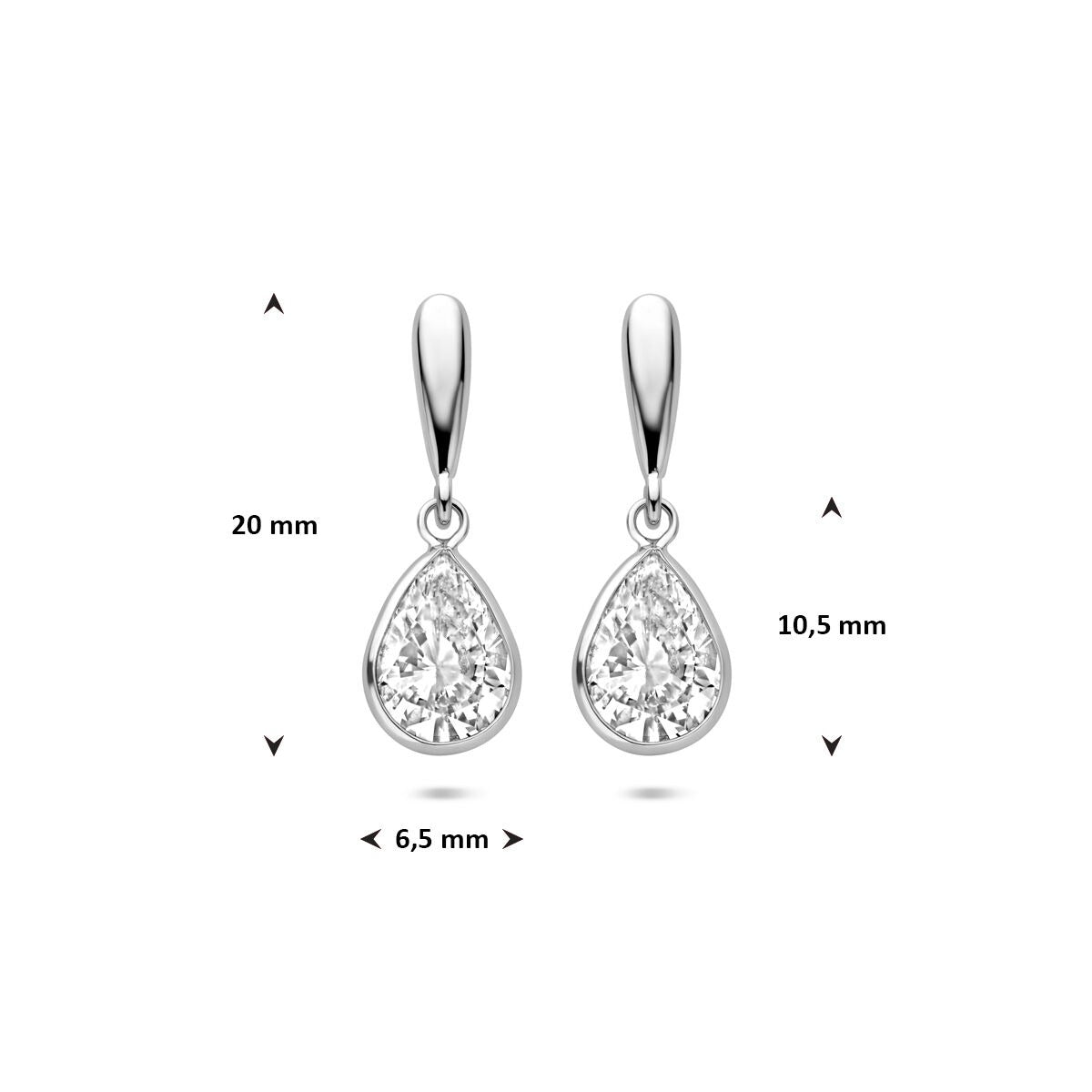 Silberne Ohrhänger, Tropfenform mit Zirkonia, 20 mm
