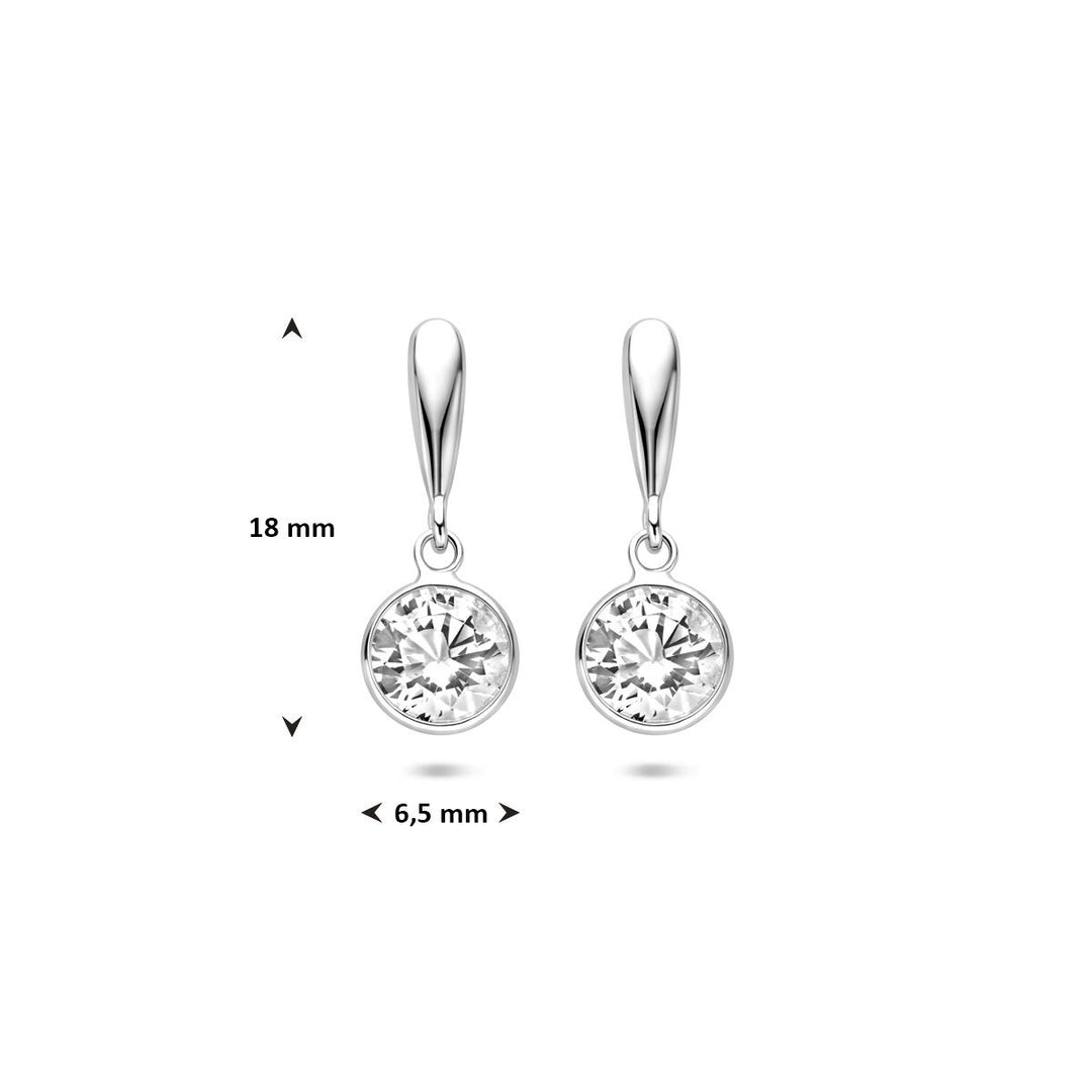 Zilveren oorhangers rond met zirkonia 18 mm