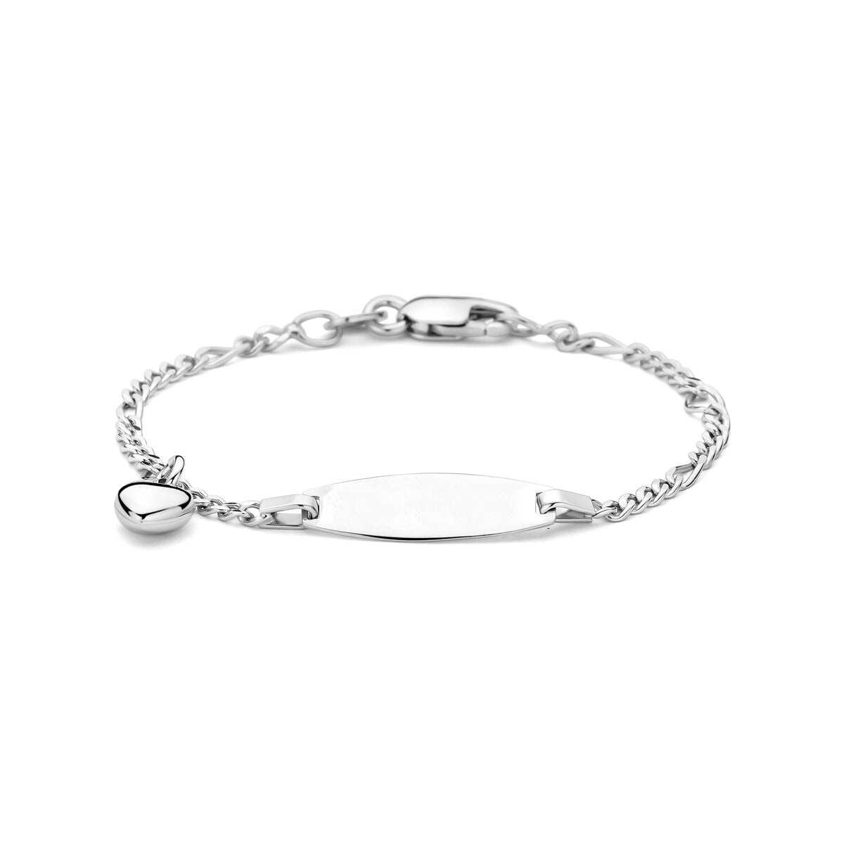 Silberne Kinder-Graveurarmband mit Herzanhänger und glattem Plättchen zum Gravieren