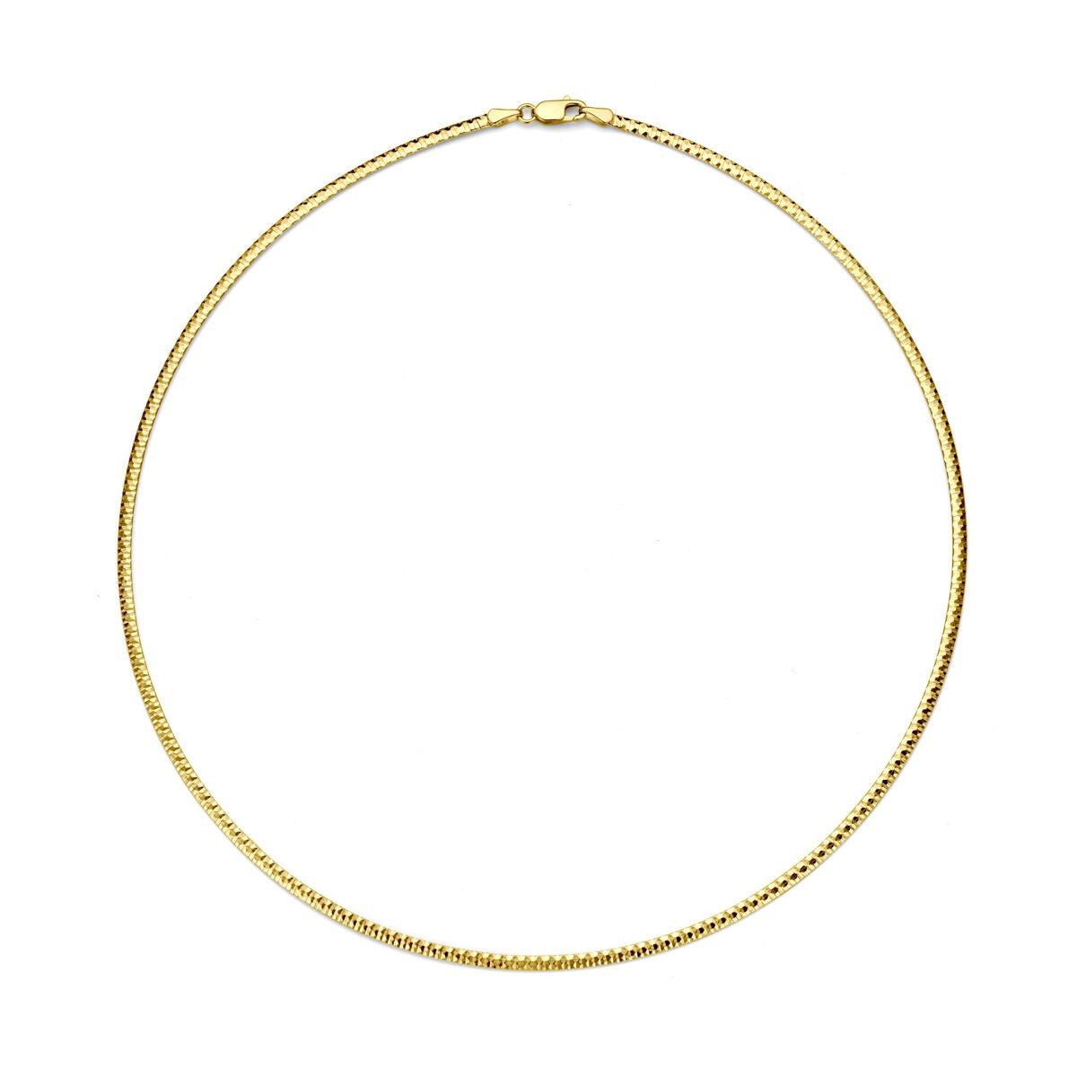 14k gelbgoldenes Omega-Collier mit flachen Gliedern, 2,5 mm breit und 45 cm lang