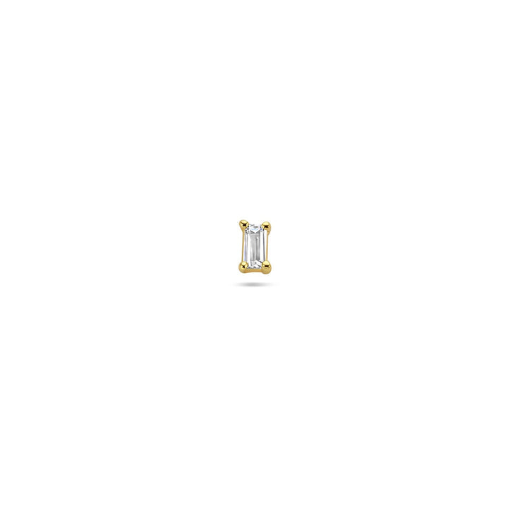 Verguld zilveren flat back piercing met baguette zirkonia – 925 zilver