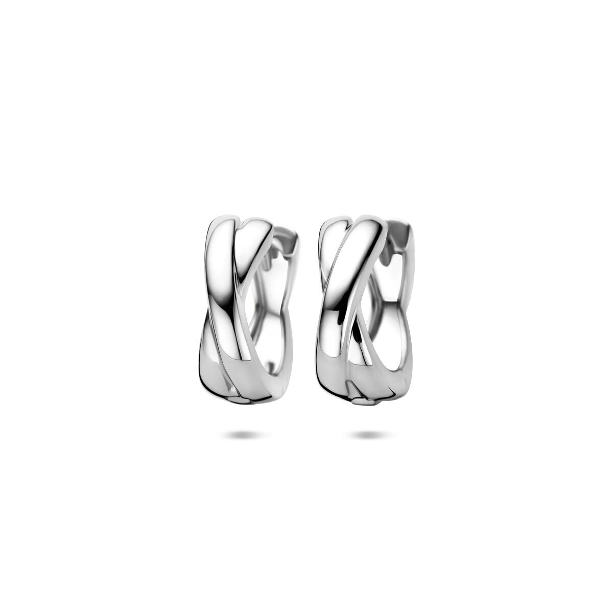 Silberne Klapp-Ohrringe für Damen mit modernem, geschwungenem Design und einer Größe von 15 x 5,5 mm