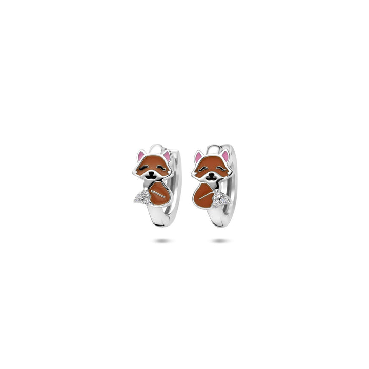 Zilveren klapoorringen met emaille vos en zirkonia – 11 x 5 mm