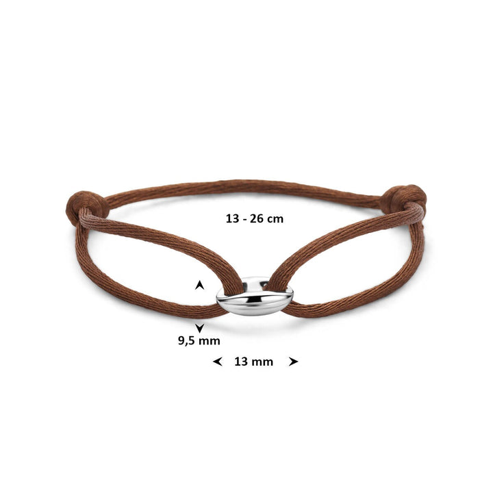 Bruine satijnen armband met zilveren koffieboon