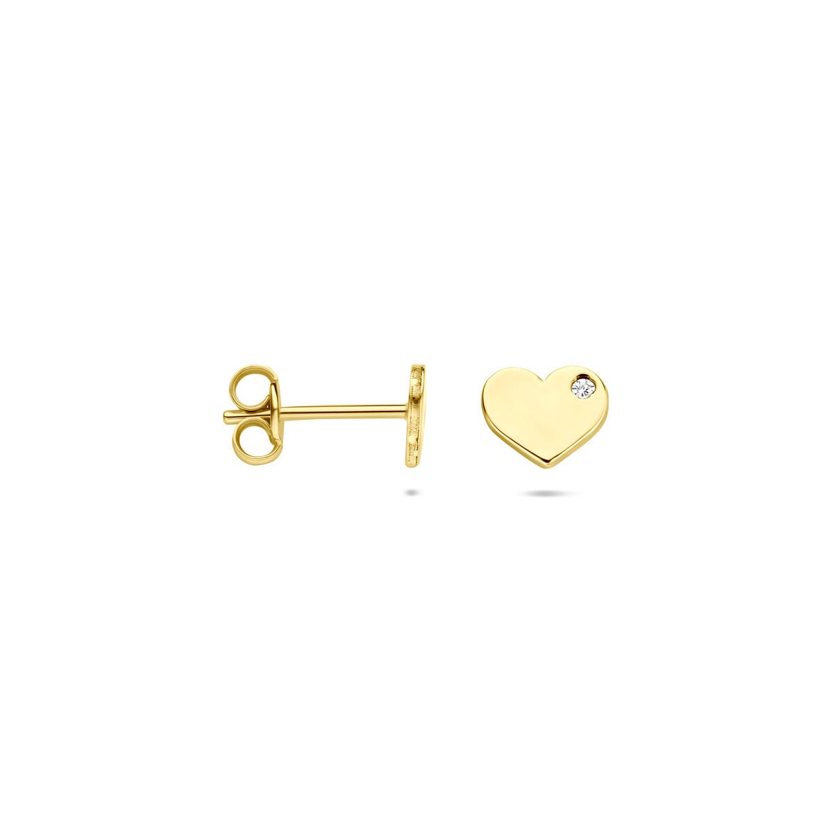 14 K Gelbgold-Ohrstecker mit Herz und Zirkonia – 5 x 6 mm